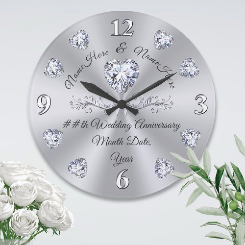 10th 75th 60th Diamond Anniversary Gifts  Large Clock