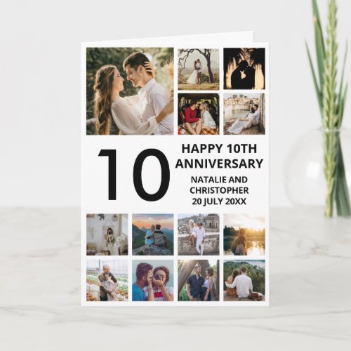 10th Anniversary 13 Photo Collage Black and White Card