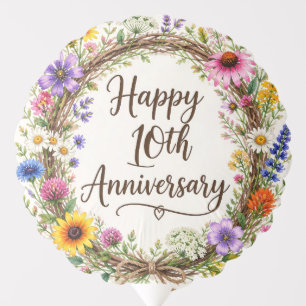 10th Anniversary Balloon, Ten Years Floral Balloon