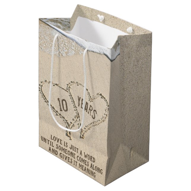 10th Anniversary Beach Hearts Medium Gift Bag (Front Angled)