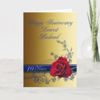 10th Anniversary card for husband with a red rose