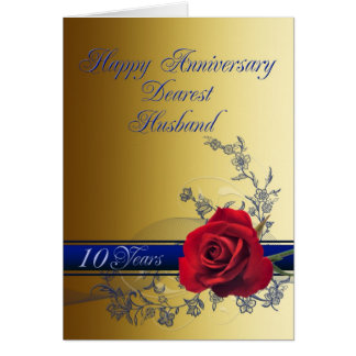 10th Anniversary card for husband with a red rose