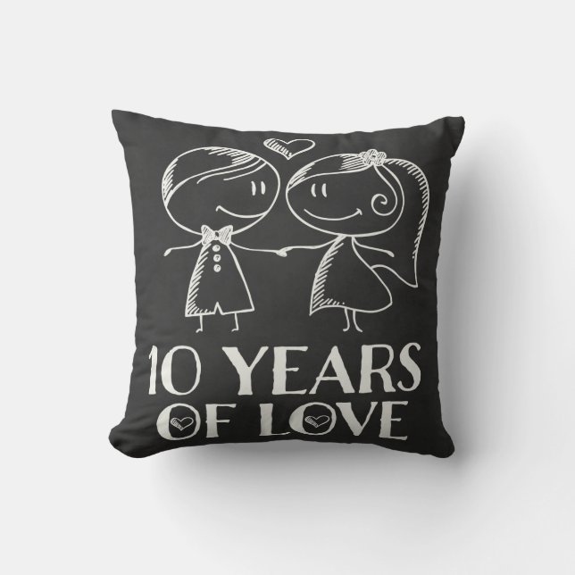10th Anniversary Couples Chalk Drawn Pillow Gift (Front)