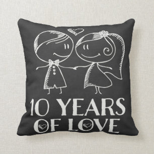 10th Anniversary Couples Chalk Drawn Pillow Gift