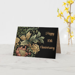 10th Anniversary Customizable Elegant Floral Black Card