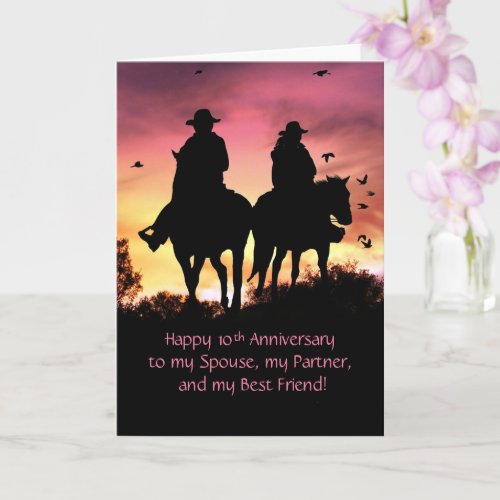 10th Anniversary Cute Couple Riding Horses Card
