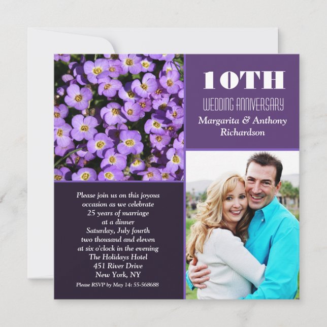 10th anniversary floral modern photo invitations (Front)