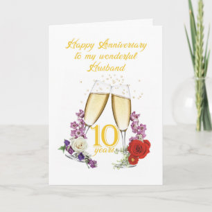 10th Anniversary for Husband with Champagne Card