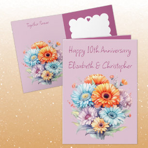 10th Anniversary gerbera flowers lavender Card