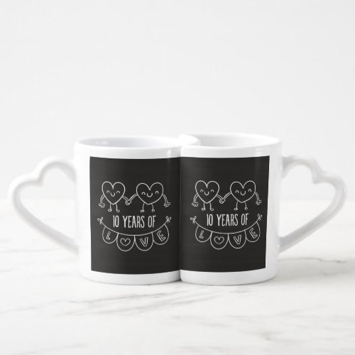 10th Anniversary Gift Chalk Hearts Coffee Mug Set