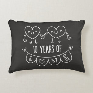 10th Anniversary Gift Chalk Hearts Decorative Pillow