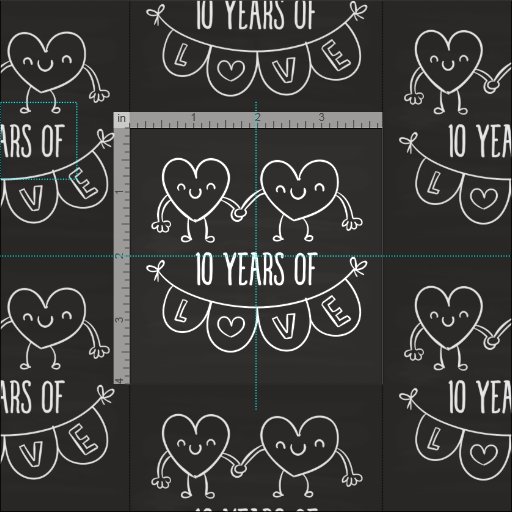 10th Anniversary Gift Chalk Hearts Fabric