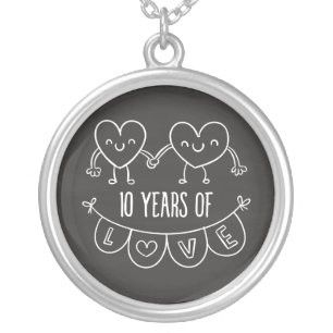 10th Anniversary Gift Chalk Hearts Silver Plated Necklace