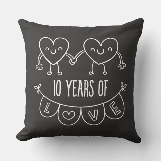 10th Anniversary Gift Chalk Hearts Throw Pillow (Front)