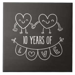 10th Anniversary Gift Chalk Hearts Tile