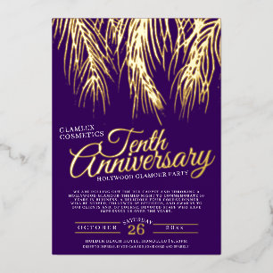 10th anniversary glamour party gold purple palms foil invitation