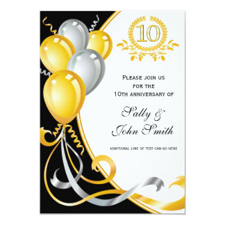 10th Anniversary Gold & Silver Birthday Invitation
