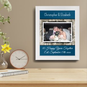 10th anniversary grey blue add names photo framed art
