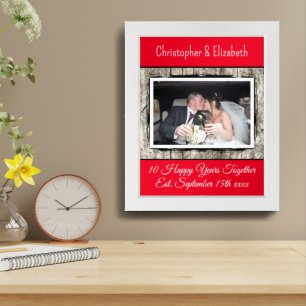 10th anniversary grey red add names photo framed art
