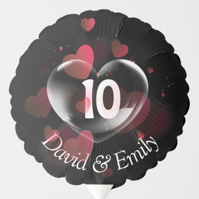 10th Anniversary Heart Bubble With Red Hearts Balloon (Front)