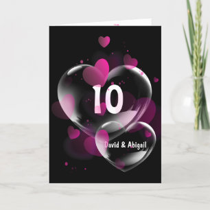 10th Anniversary Heart Bubbles on Black Card
