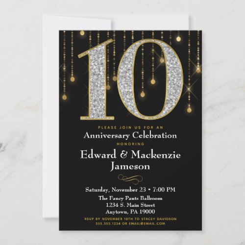 10th Anniversary Invitation Black Gold Diamonds