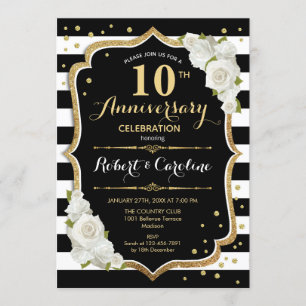 10th Anniversary Invitation - Black White Gold