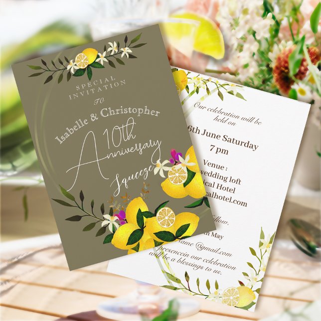 10th Anniversary Lemon Squeeze Wedding Invitation (10th Wedding Anniversary Invitation Card)