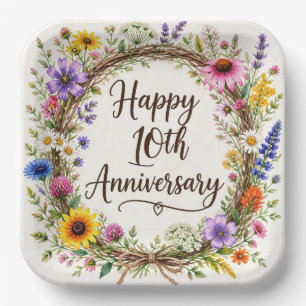 10th Anniversary Paper Plates, Tenth Wedding Plates