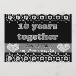10th Anniversary Party 10 Years Together Hearts Invitation