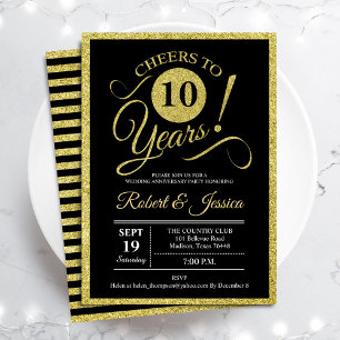 10th Anniversary Party - Gold Black Invitation