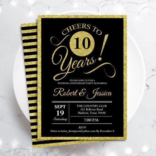 10th Anniversary Party _ Gold Black Invitation