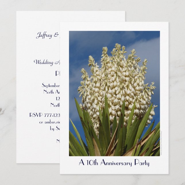 10th Anniversary Party Invitation Flowering Yucca (Front/Back)