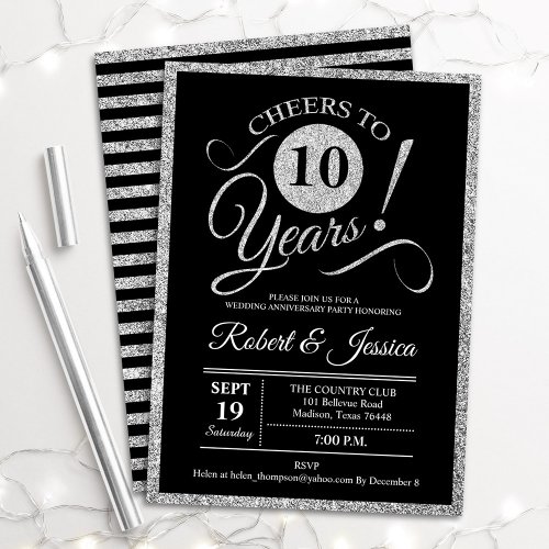 10th Anniversary Party _ Silver Black Invitation