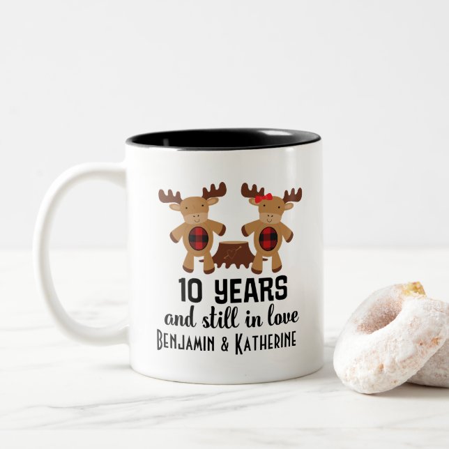 10th Anniversary Personalized Couples Mug Gift (With Donut)