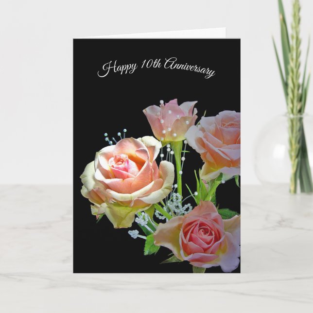 10th Anniversary Rose Bouquet On Black Card (Front)