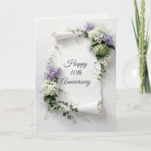 10th Anniversary Scroll Lilacs and Hydrangeas  Card