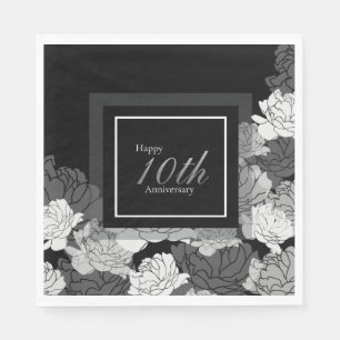 10th anniversary silver, black, and white napkins