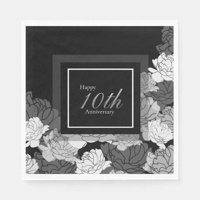 10th anniversary silver, black, and white napkins (Front)