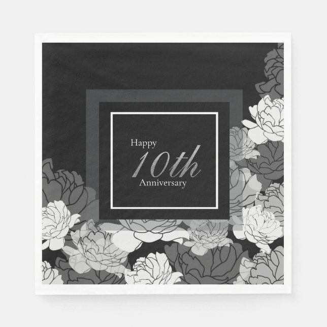 10th anniversary silver, black, and white napkins (Front)