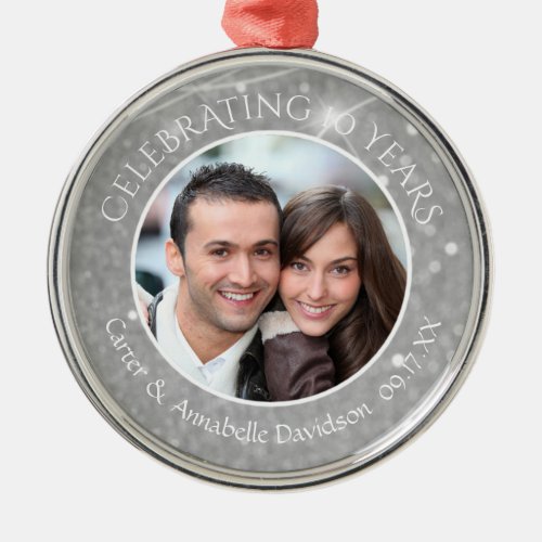 10th Anniversary  Silver Sparkle Photo Metal Ornament