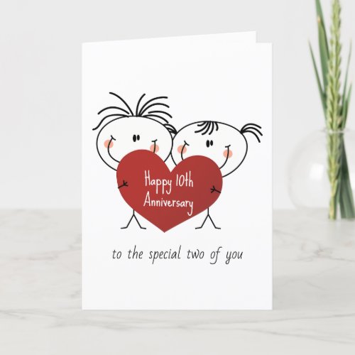 10th Anniversary Stick Figure Couple With Heart Card