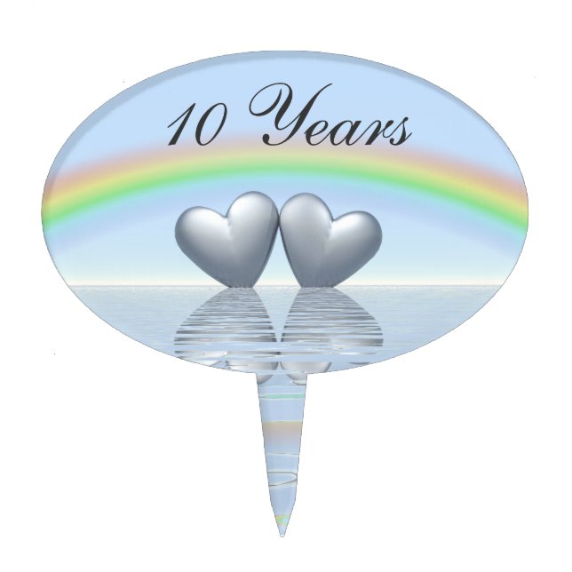10th Anniversary Tin Hearts Cake Topper (Front)