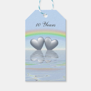 10th Anniversary Tin Hearts Gift Tags