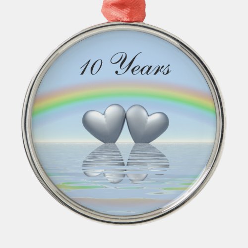 10th Anniversary Tin Hearts Metal Ornament