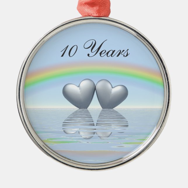 10th Anniversary Tin Hearts Metal Ornament (Front)