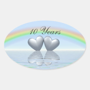 10th Anniversary Tin Hearts Oval Sticker