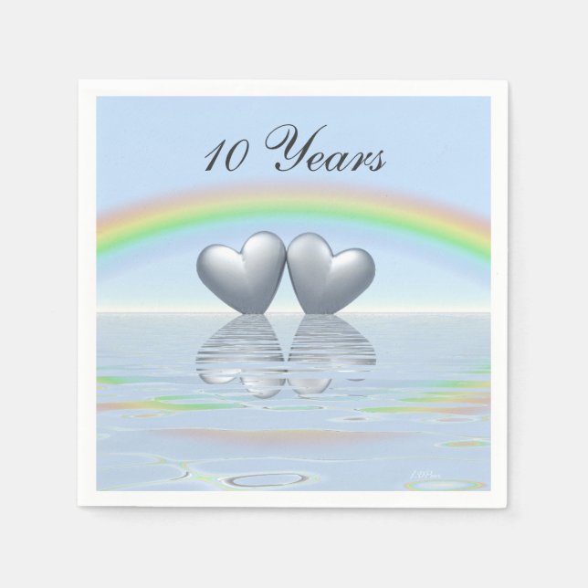 10th Anniversary Tin Hearts Paper Napkins (Front)