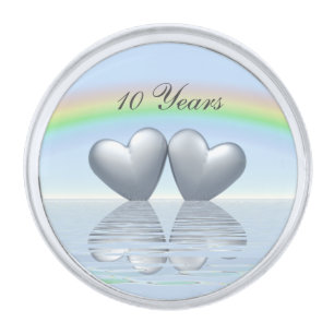 10th Anniversary Tin Hearts Silver Finish Lapel Pin
