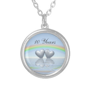 10th Anniversary Tin Hearts Silver Plated Necklace